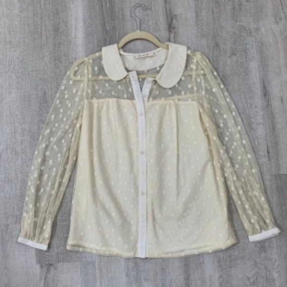 Sheer Long Sleeve Polka Dot Blouse - Picture 7 of 7